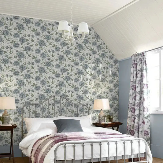 Pickworth Posy Wallpaper - Pale Seaspray Blue Wallpaper Inn