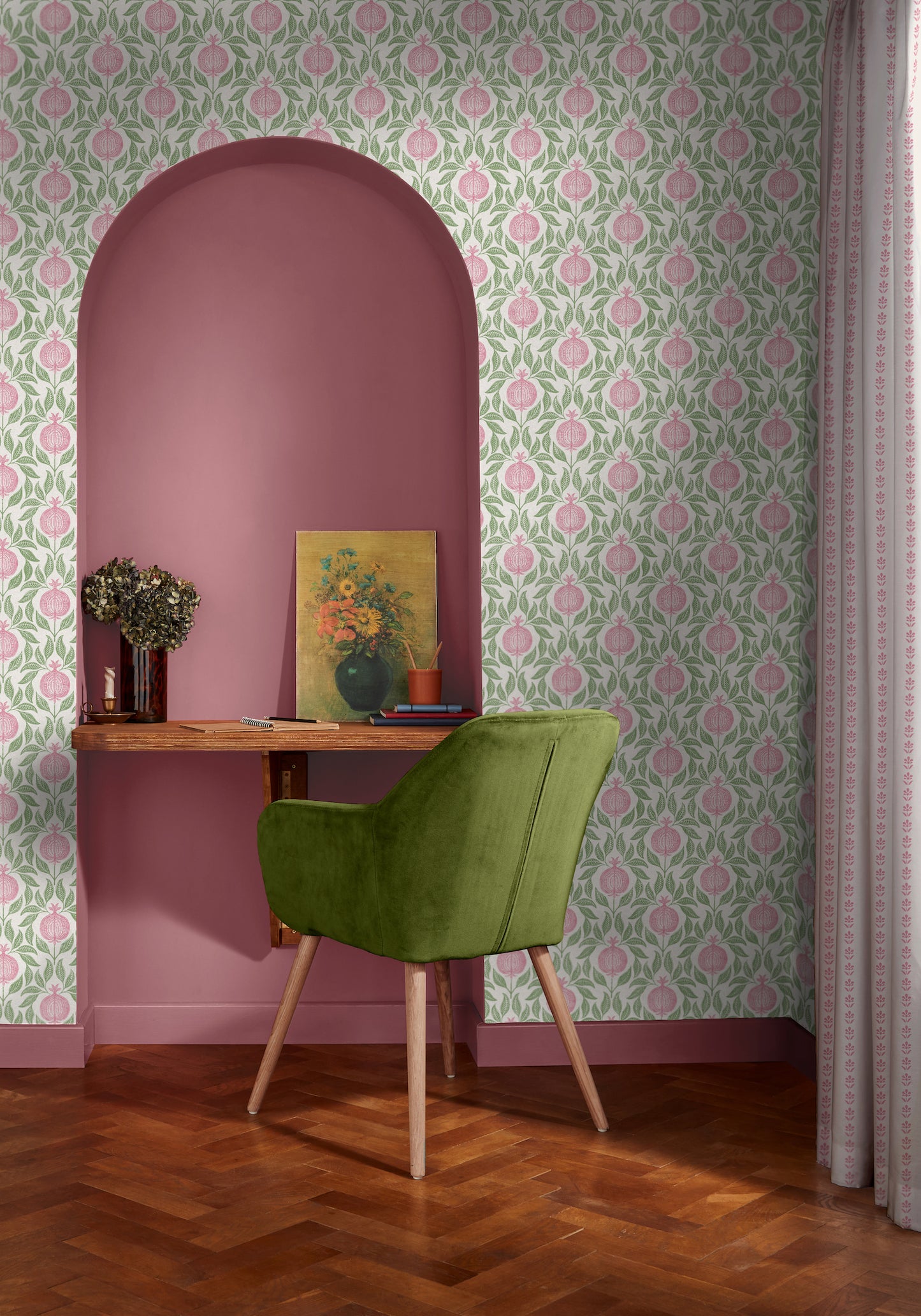 Apple of Grenada Pink & Green Wallpaper