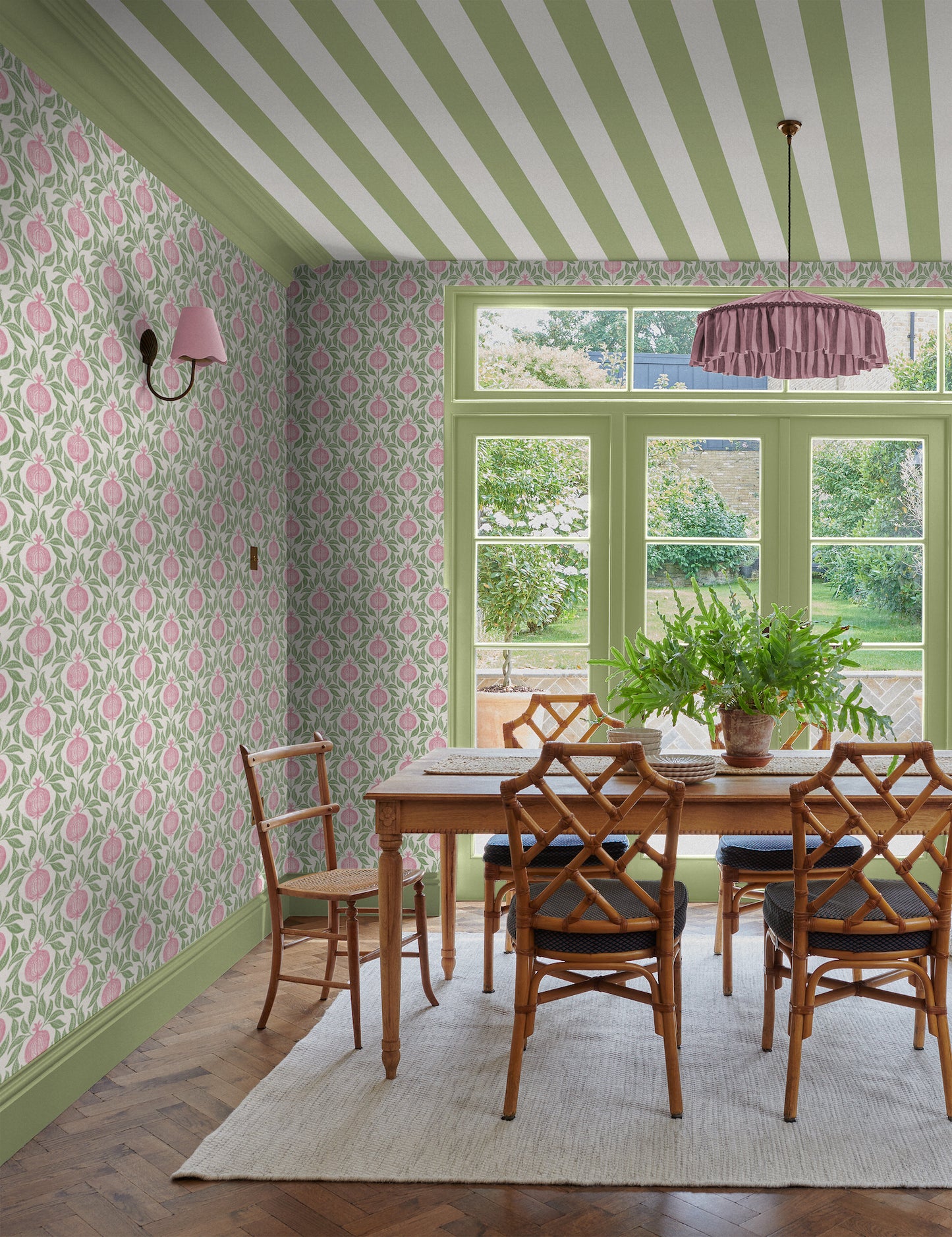 Apple of Grenada Pink & Green Wallpaper