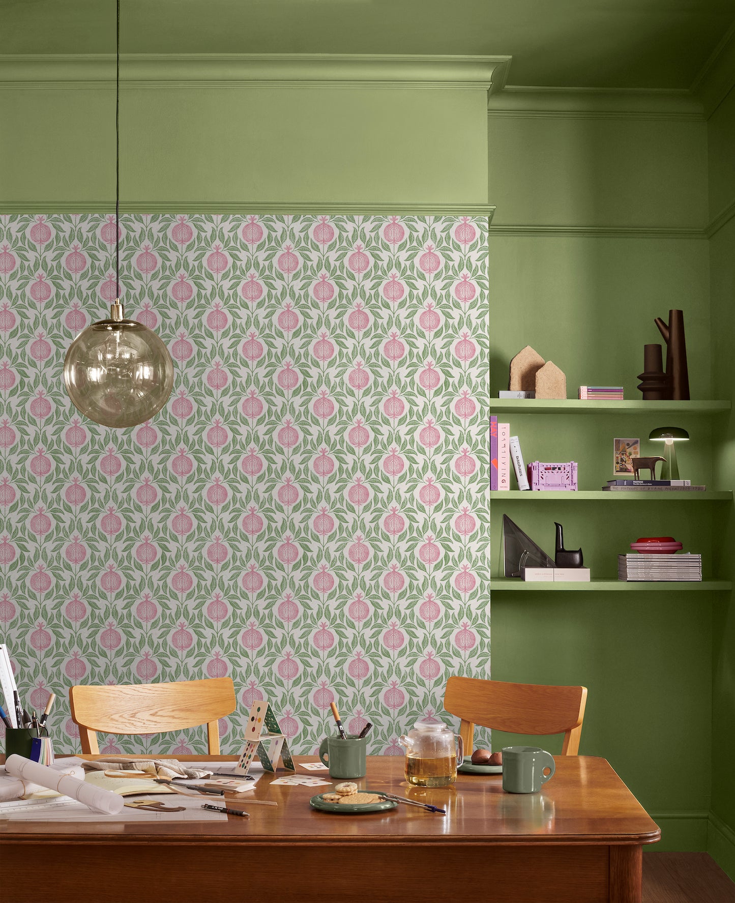 Apple of Grenada Pink & Green Wallpaper