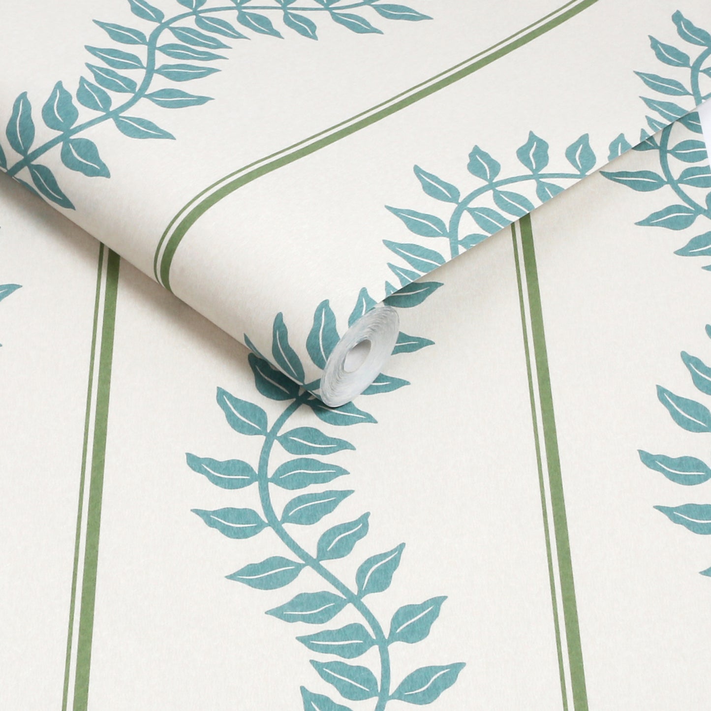 Laurel Leaf Stripe Blue & Green Wallpaper