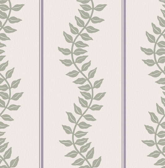 Laurel Leaf Stripe Mauve & Sage Wallpaper