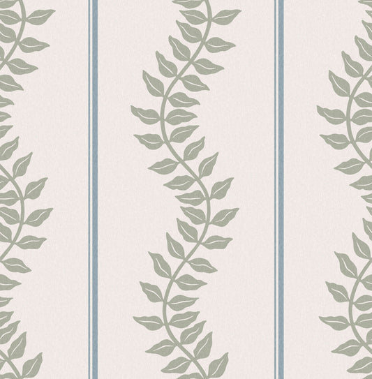 Laurel Leaf Stripe Sky & Green Wallpaper