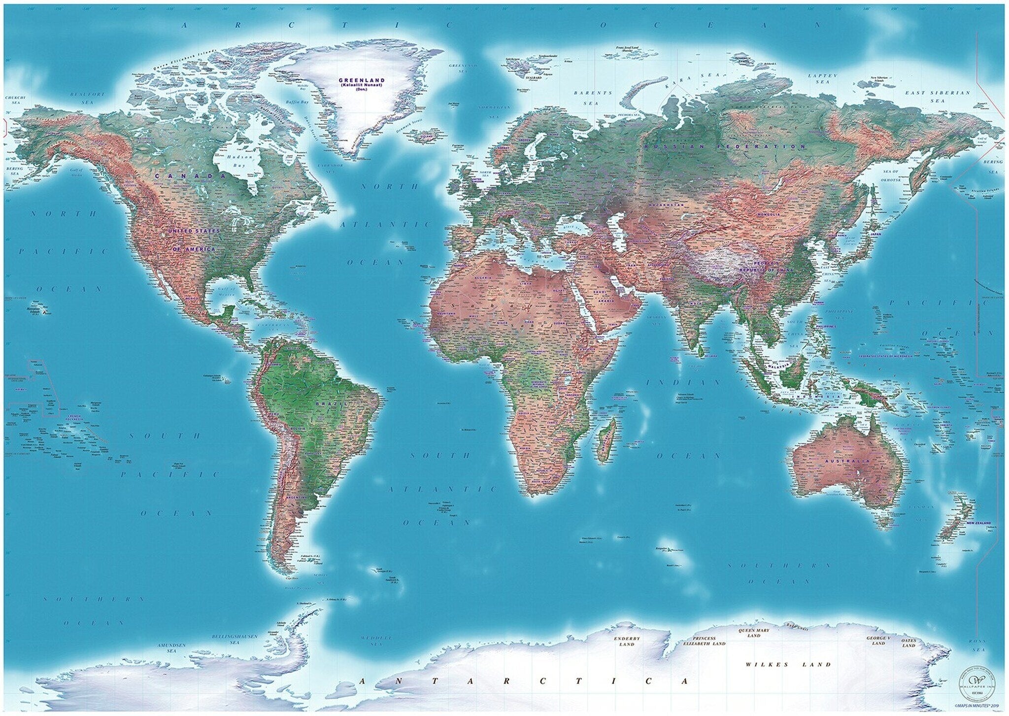 All Natural Earth Color Map Mural - Wallpaper Inn - South Africa ...