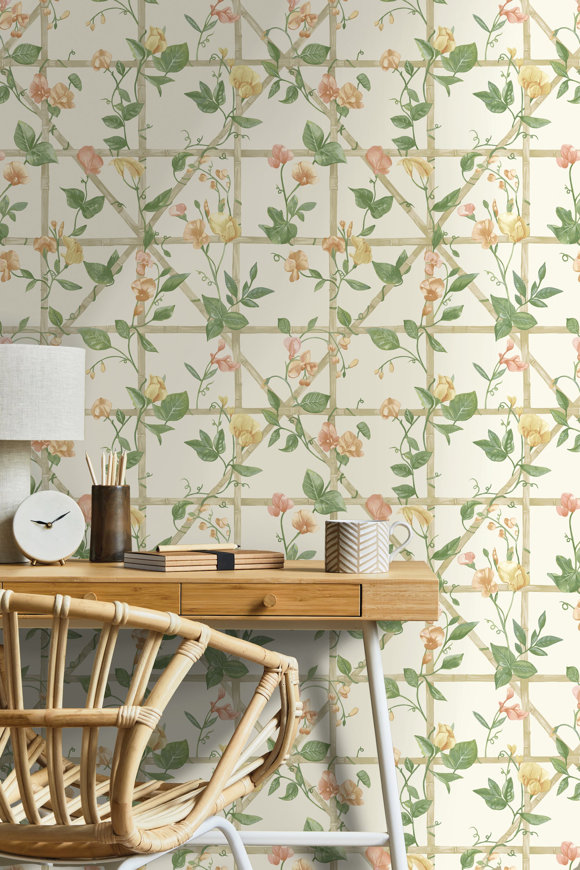 Trailing Floral Trellis Orange Cream – Wallpaper Inn