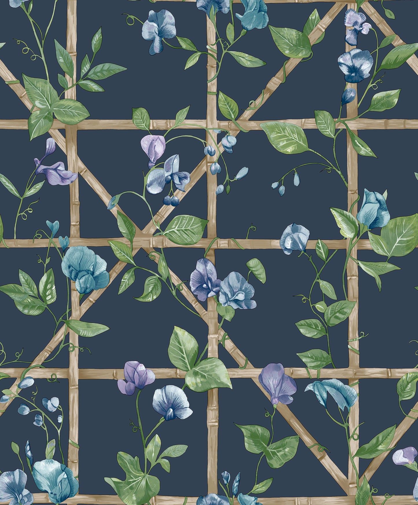Trailing Floral Trellis Navy