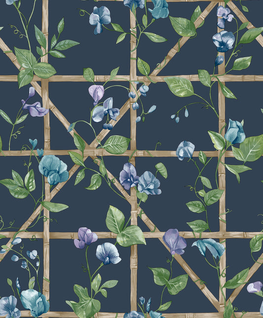 Trailing Floral Trellis Navy