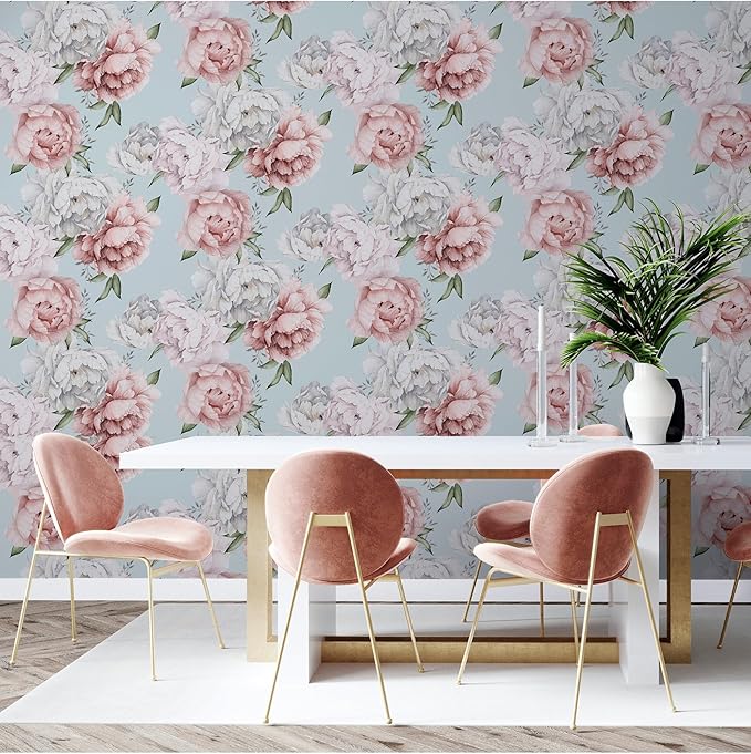 Mixed Peonies Mint Wallpaper Wallpaper Inn