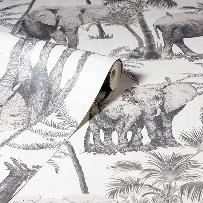 Safari Elephant Charcoal Wallpaper Wallpaper Inn