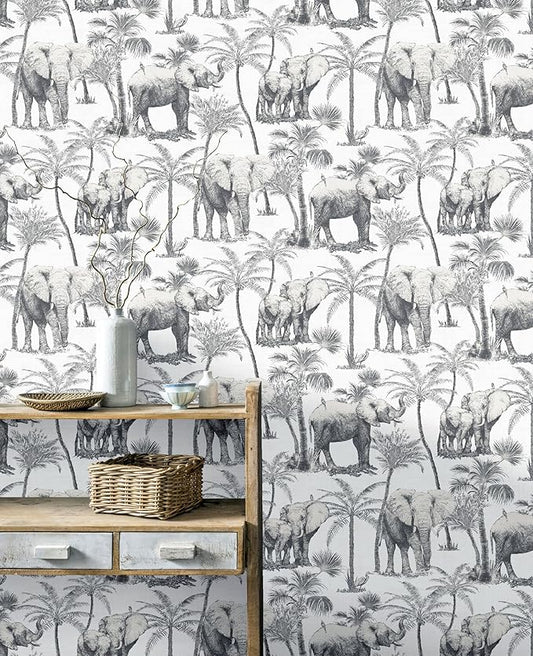 Safari Elephant Charcoal Wallpaper Wallpaper Inn