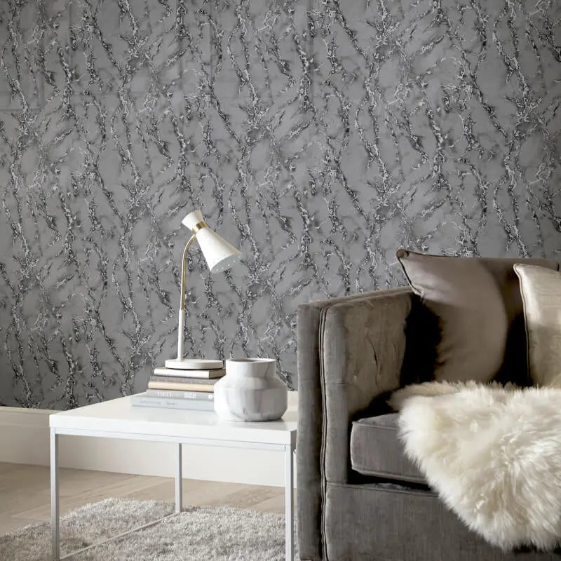 Carrara Marble Charcoal Wallpaper Wallpaper Inn