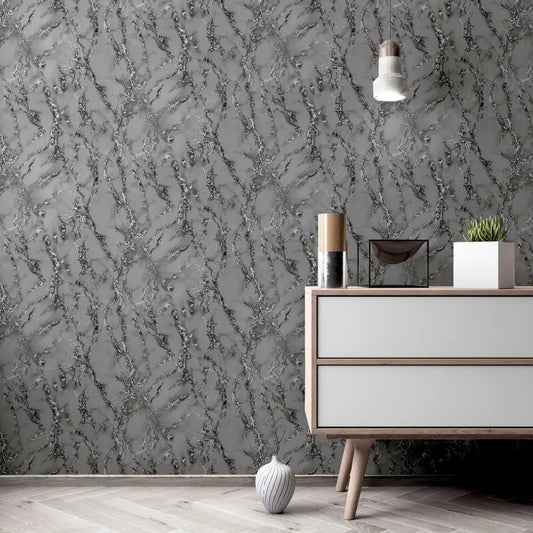 Carrara Marble Charcoal Wallpaper Wallpaper Inn