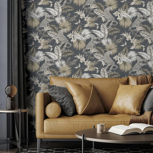 Tropical Leopard Neutral Wallpaper