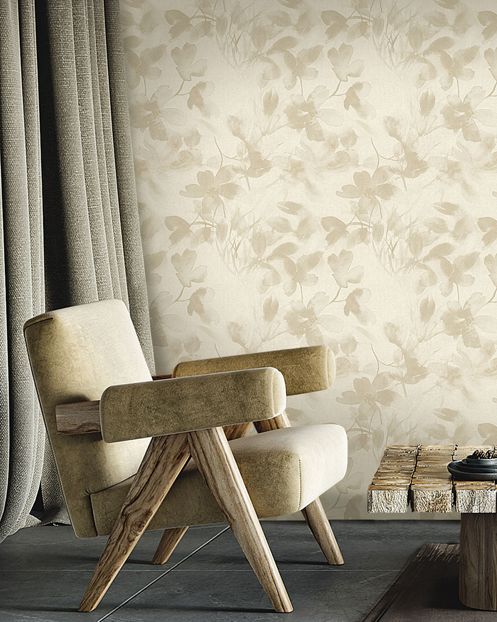 Zen Flower Wallpaper Beige