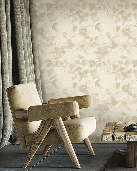 Zen Flower Wallpaper Beige - Wallpaper Inn 