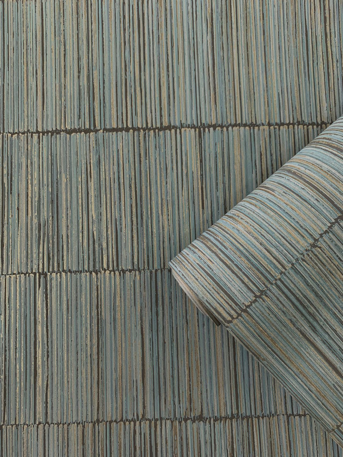 Bamboo Stripe Wallpaper Teal/Gold