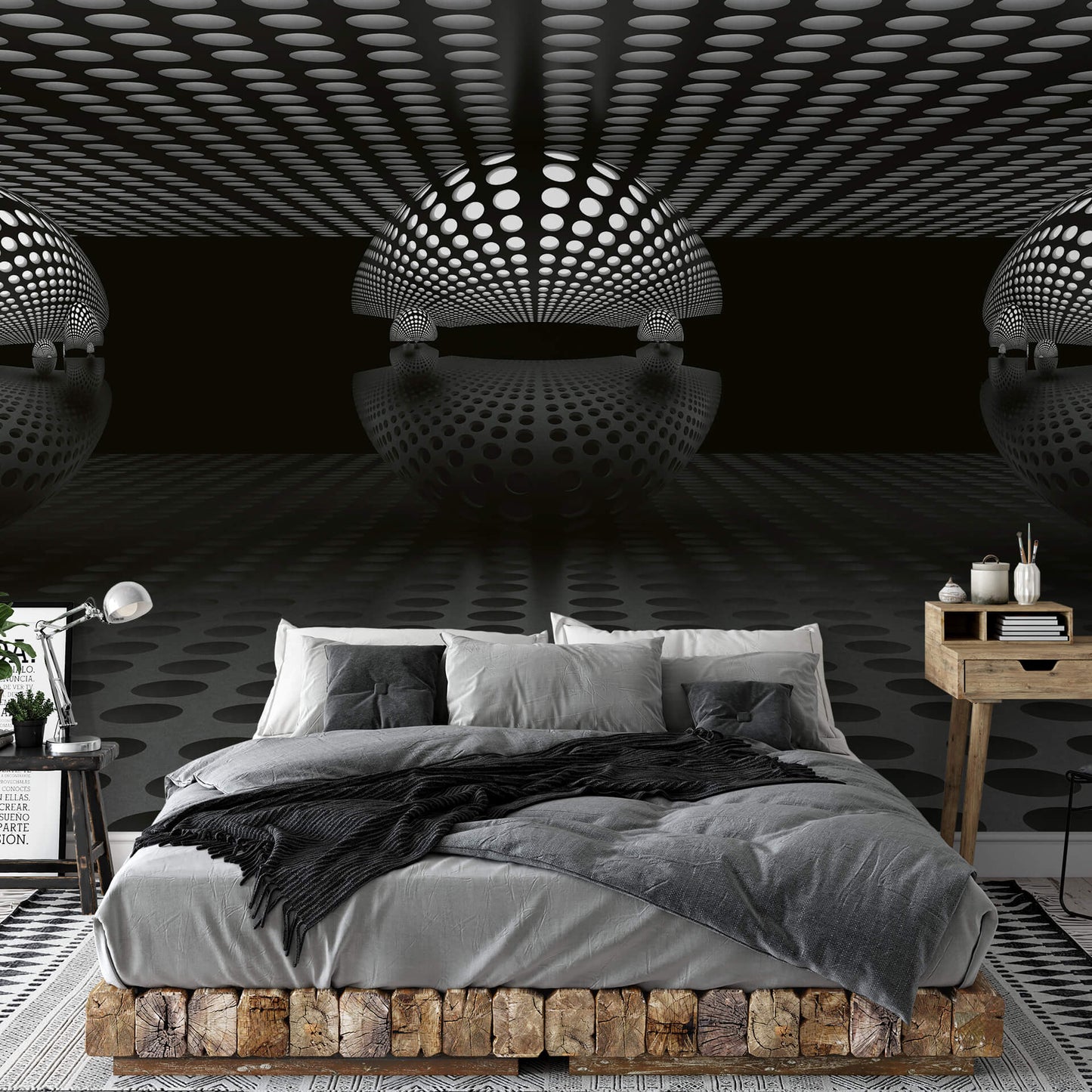 3D Sphere Silver Mural Wallpaper Inn