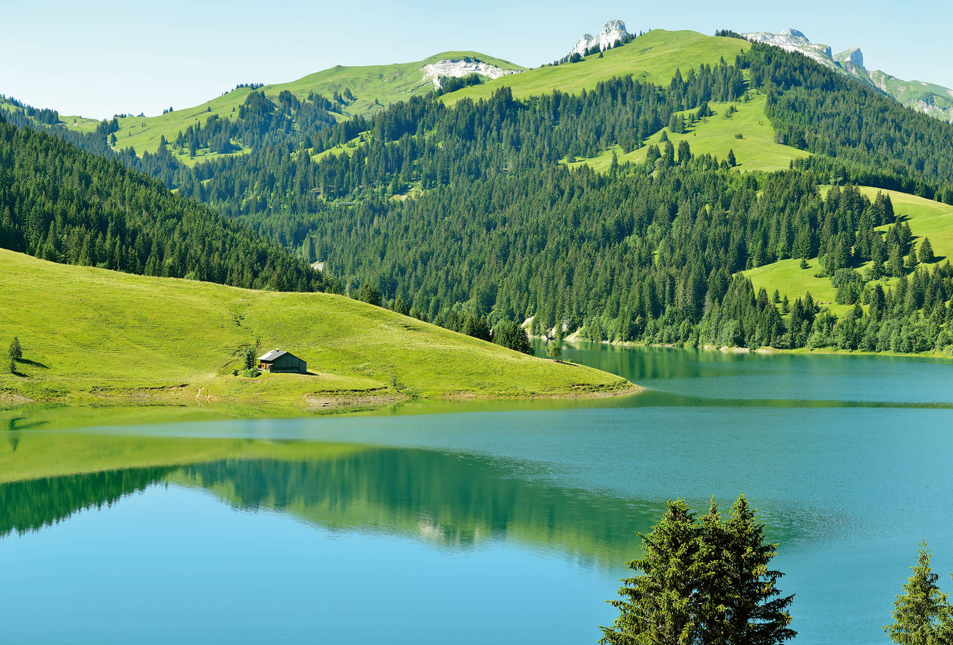 Swiss Mountain Lake Launenesee Gstaad Mural Wallpaper Inn