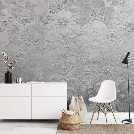 Silver Flowers Mural Wallpaper Inn