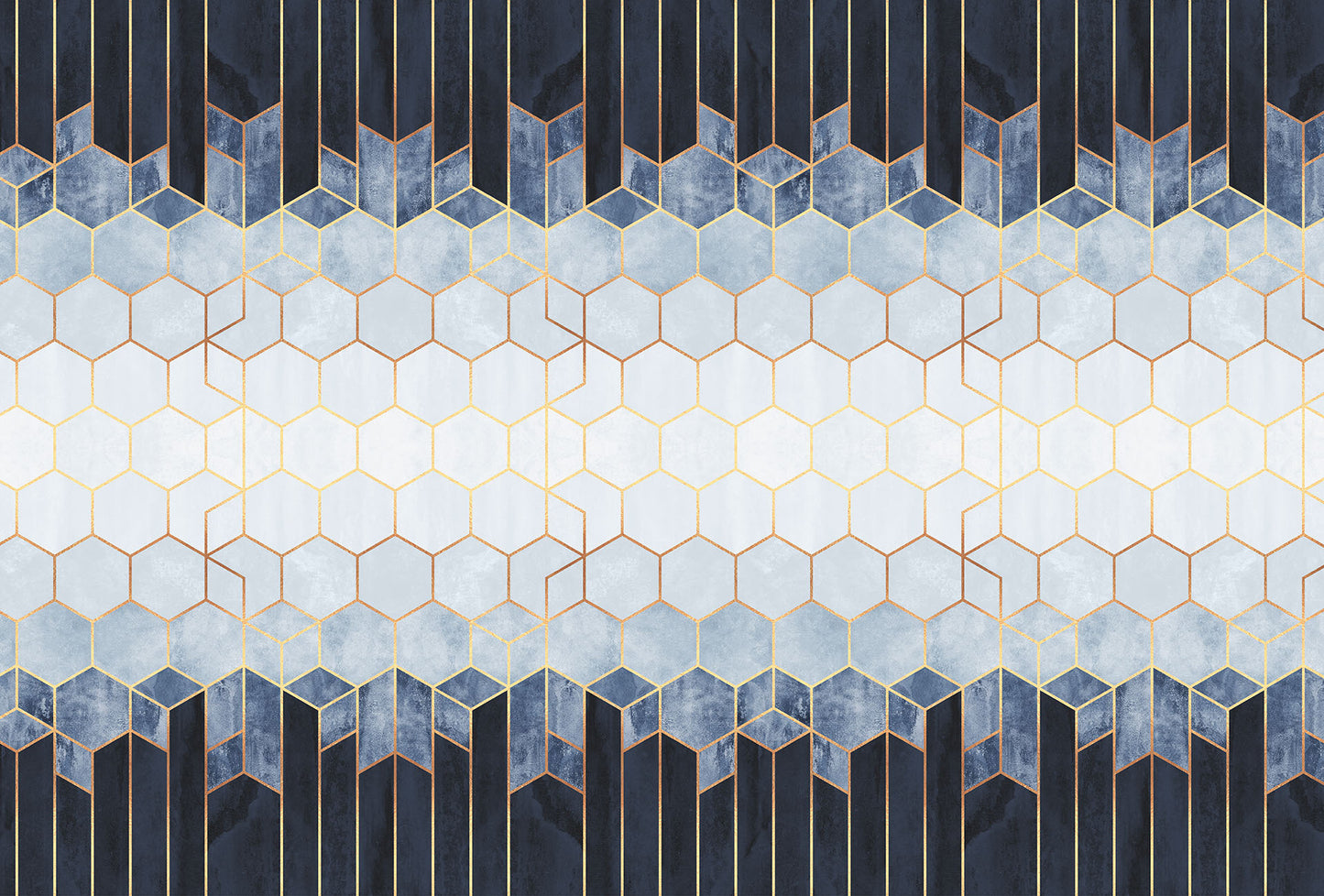 Blue and White Hexagons Mural Wallpaper Inn