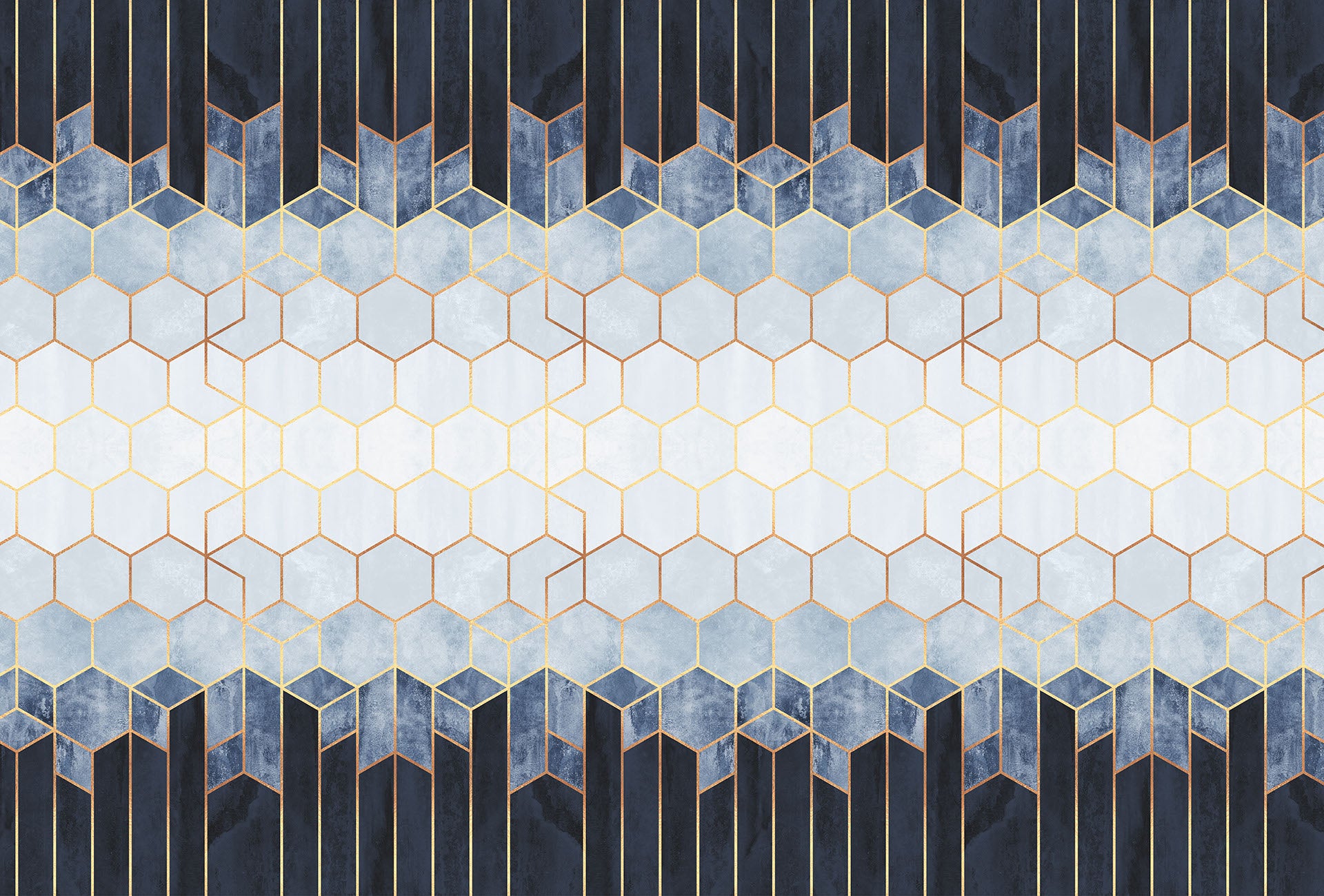 Blue and White Hexagons Mural Wallpaper Inn