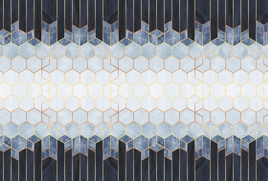 Blue and White Hexagons Mural Wallpaper Inn