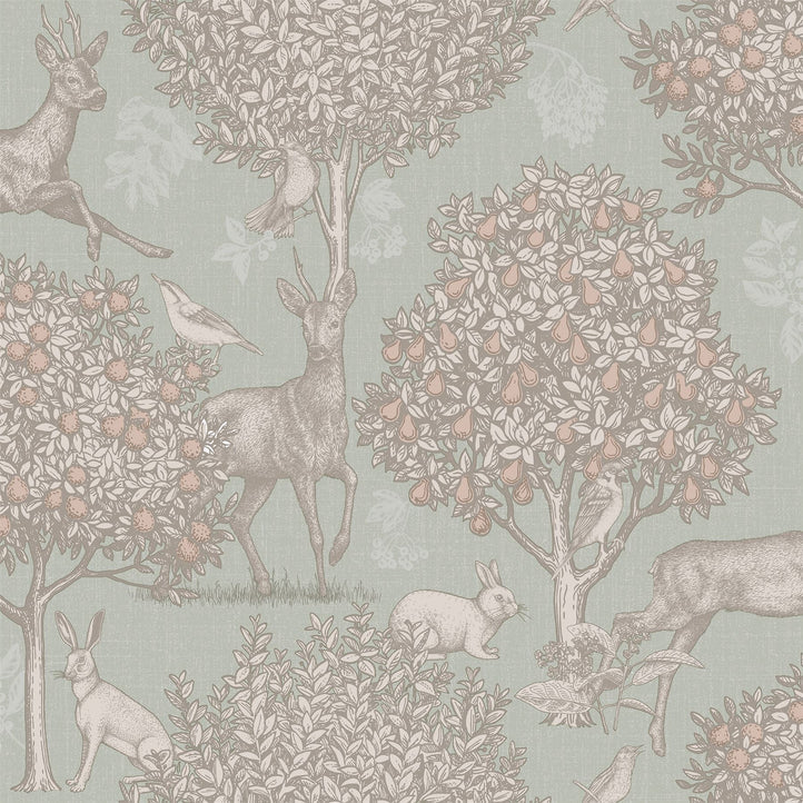 Woodland Scene Sage Green Wallpaper