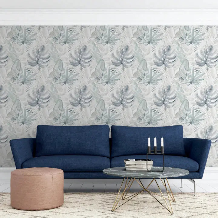 Chalky Tropical Soft Navy Wallpaper Wallpaper Inn