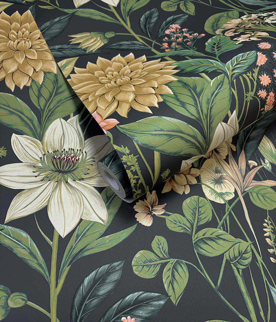 Clematis Navy - Wallpaper Inn 