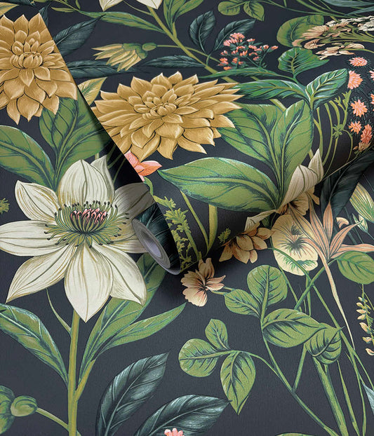 Clematis Navy - Wallpaper Inn 