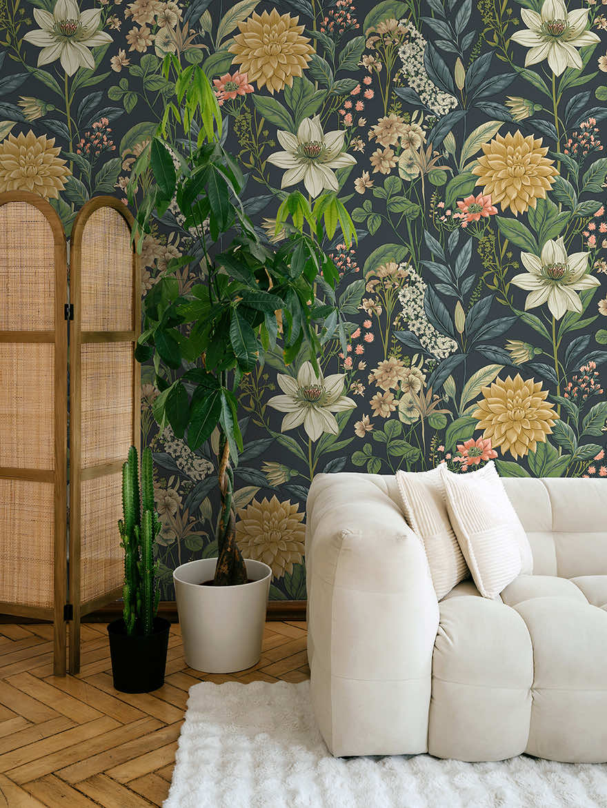 Clematis Navy - Wallpaper Inn 