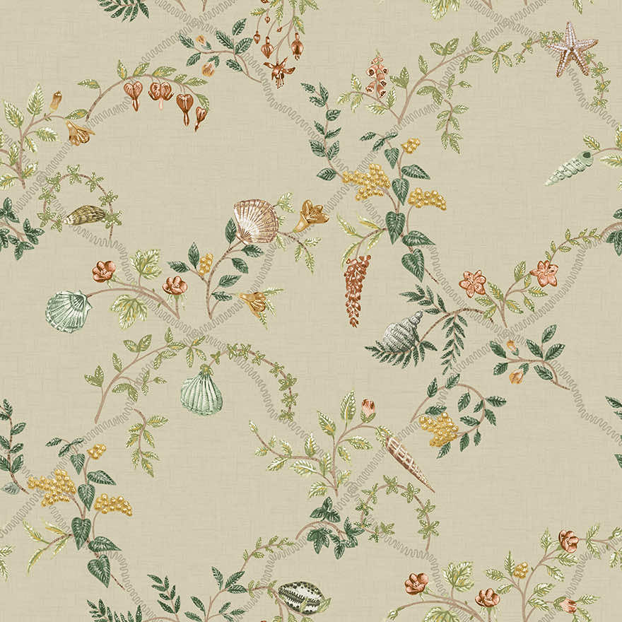 Marina Coral/Beige/Green - Wallpaper Inn 