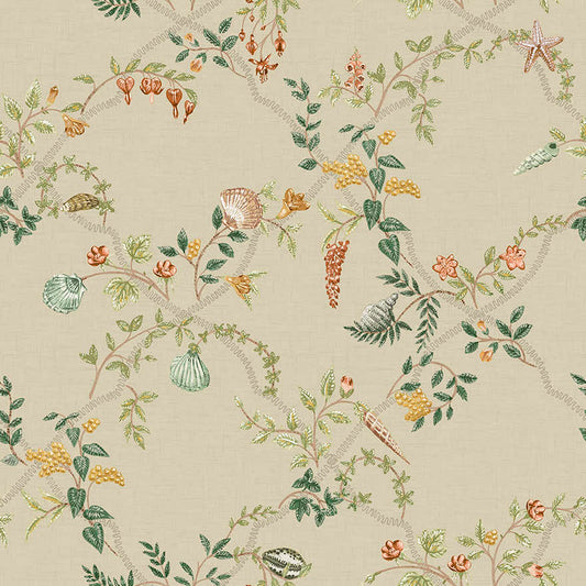 Marina Coral/Beige/Green - Wallpaper Inn 