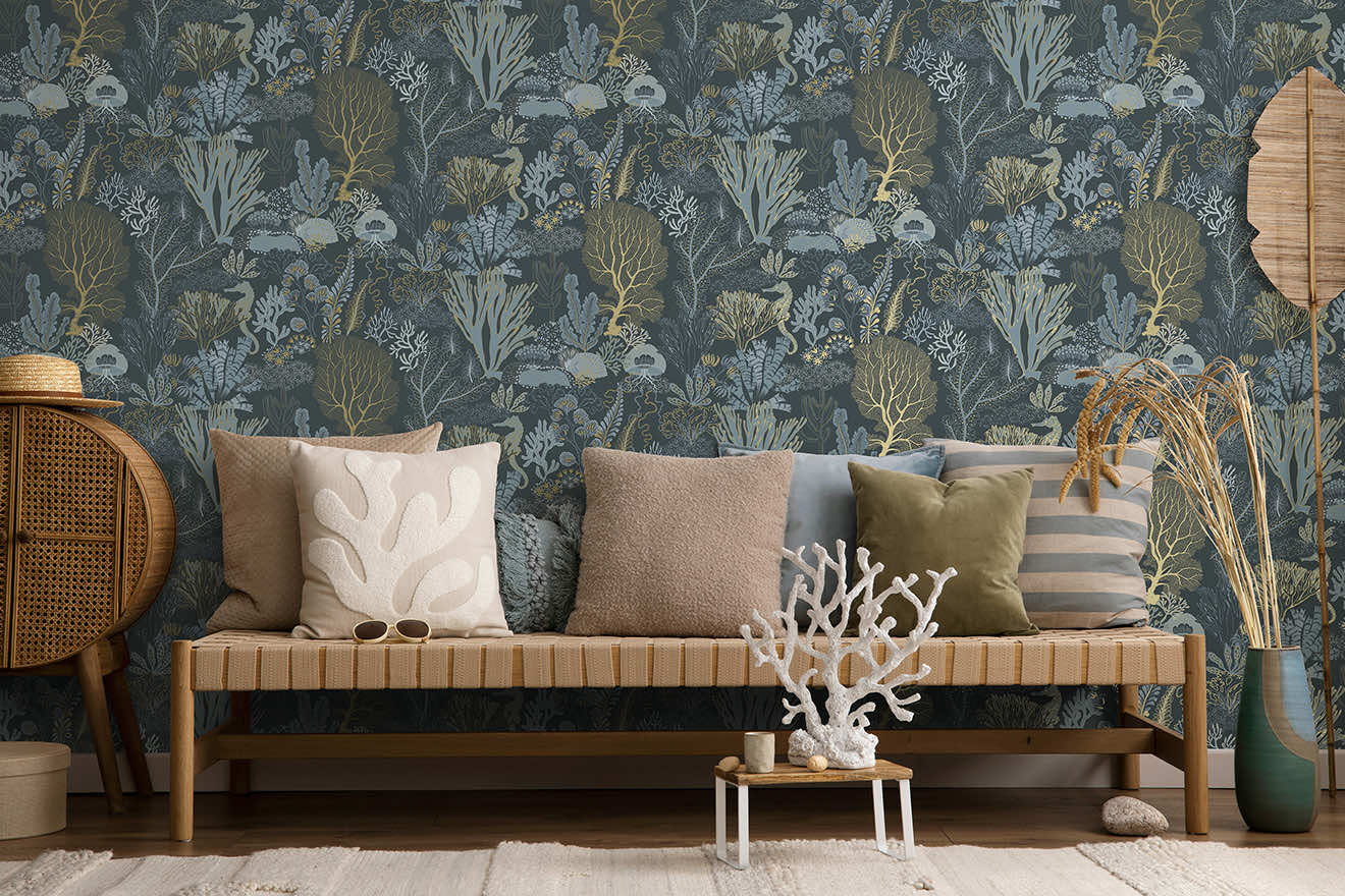 Nautilus Navy/Gold - Wallpaper Inn 
