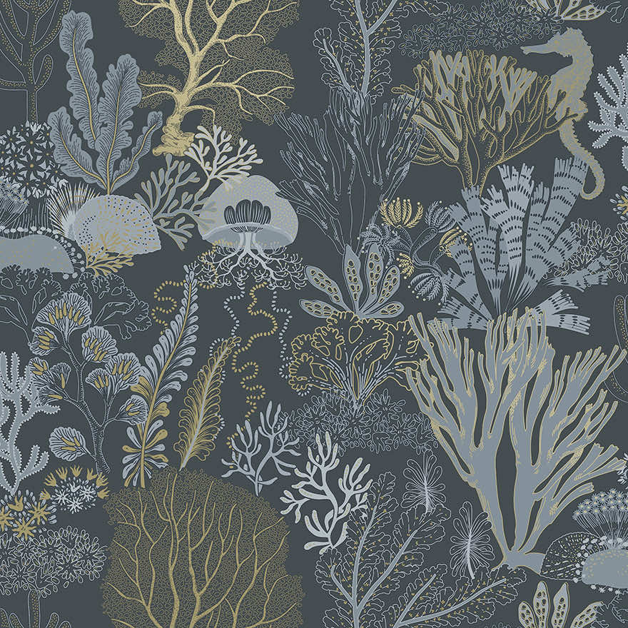 Nautilus Navy/Gold - Wallpaper Inn 
