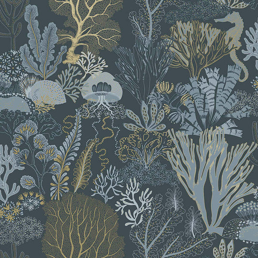 Nautilus Navy/Gold - Wallpaper Inn 