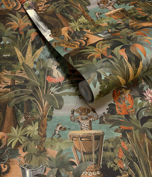 Sunset Carnival Aqua/Coral - Wallpaper Inn 
