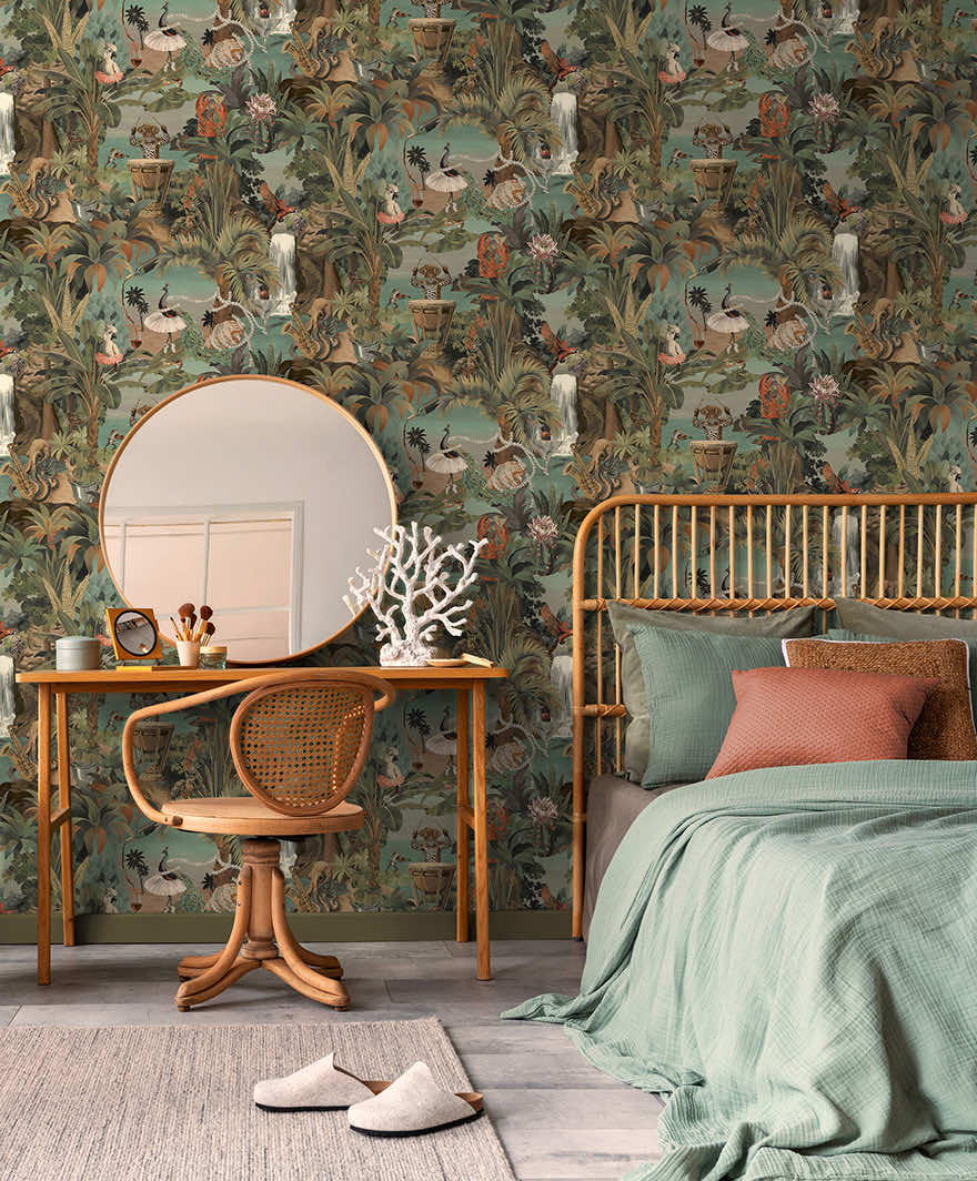 Sunset Carnival Aqua/Coral - Wallpaper Inn 