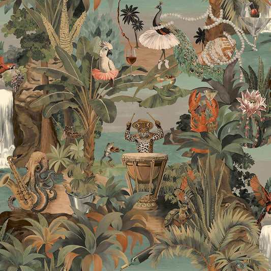 Sunset Carnival Aqua/Coral - Wallpaper Inn 