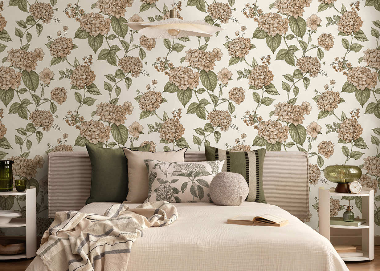 Hortensia Coral/Green - Wallpaper Inn 
