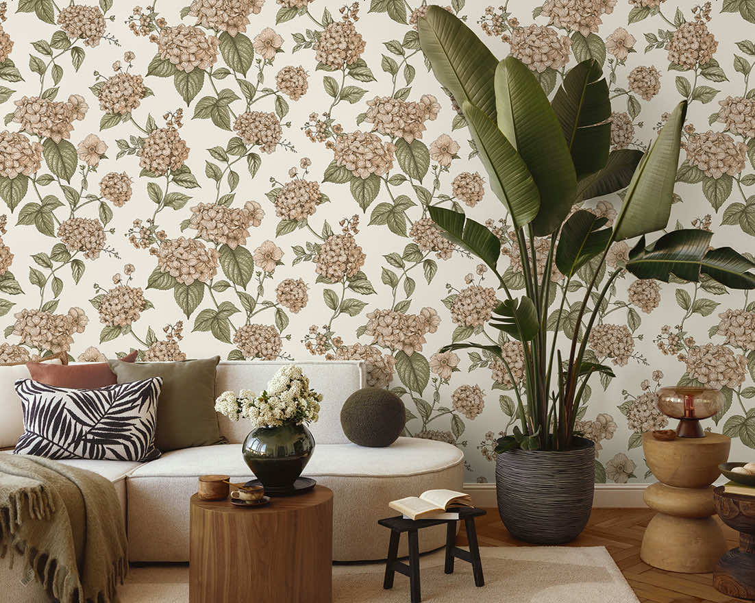Hortensia Coral/Green - Wallpaper Inn 