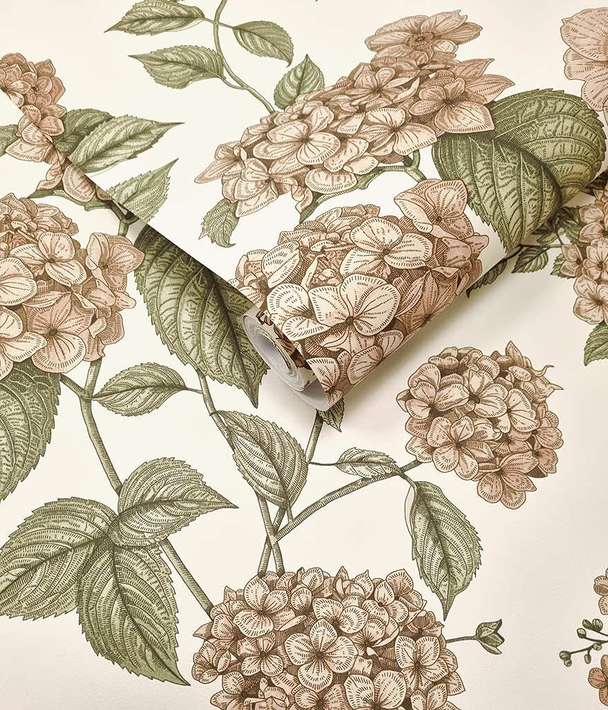 Hortensia Coral/Green - Wallpaper Inn 