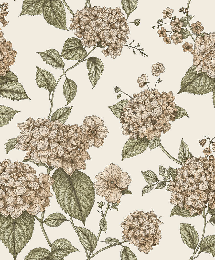 Hortensia Coral/Green - Wallpaper Inn 