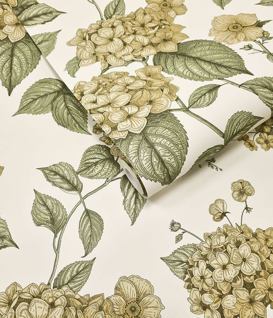 Hortensia Ochre/Green - Wallpaper Inn 