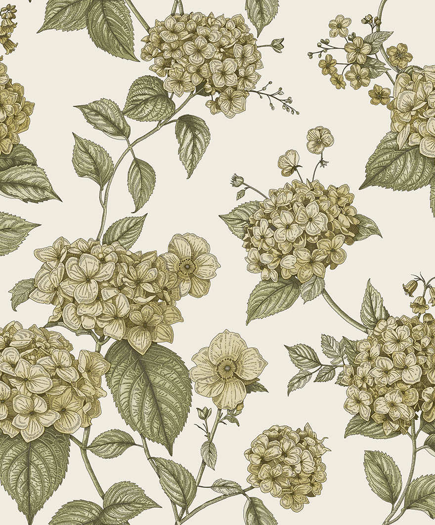 Hortensia Ochre/Green - Wallpaper Inn 