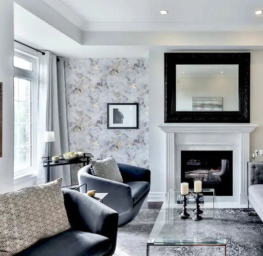 Bahia Marble Mono Gold Wallpaper Wallpaper Inn