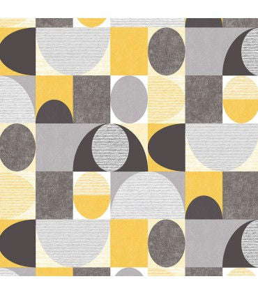 Retro Geo Dome Charcoal/Yellow Wallpaper Wallpaper Inn