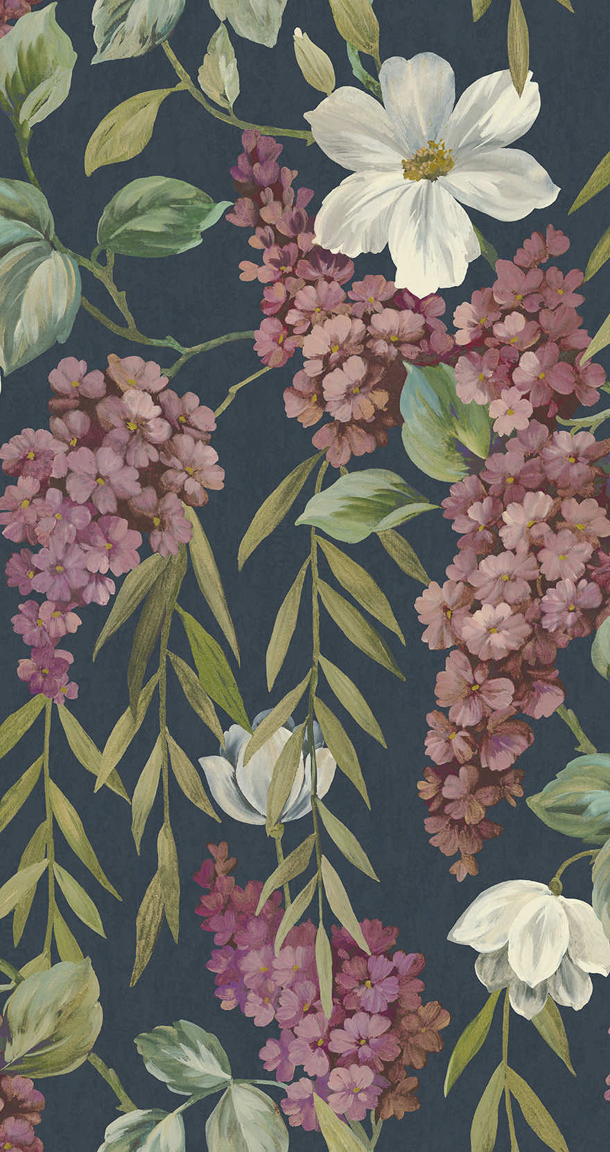 Buddleia Navy (Digital Print) - Wallpaper Inn 