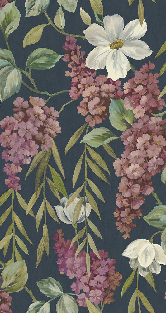 Buddleia Navy (Digital Print) - Wallpaper Inn 