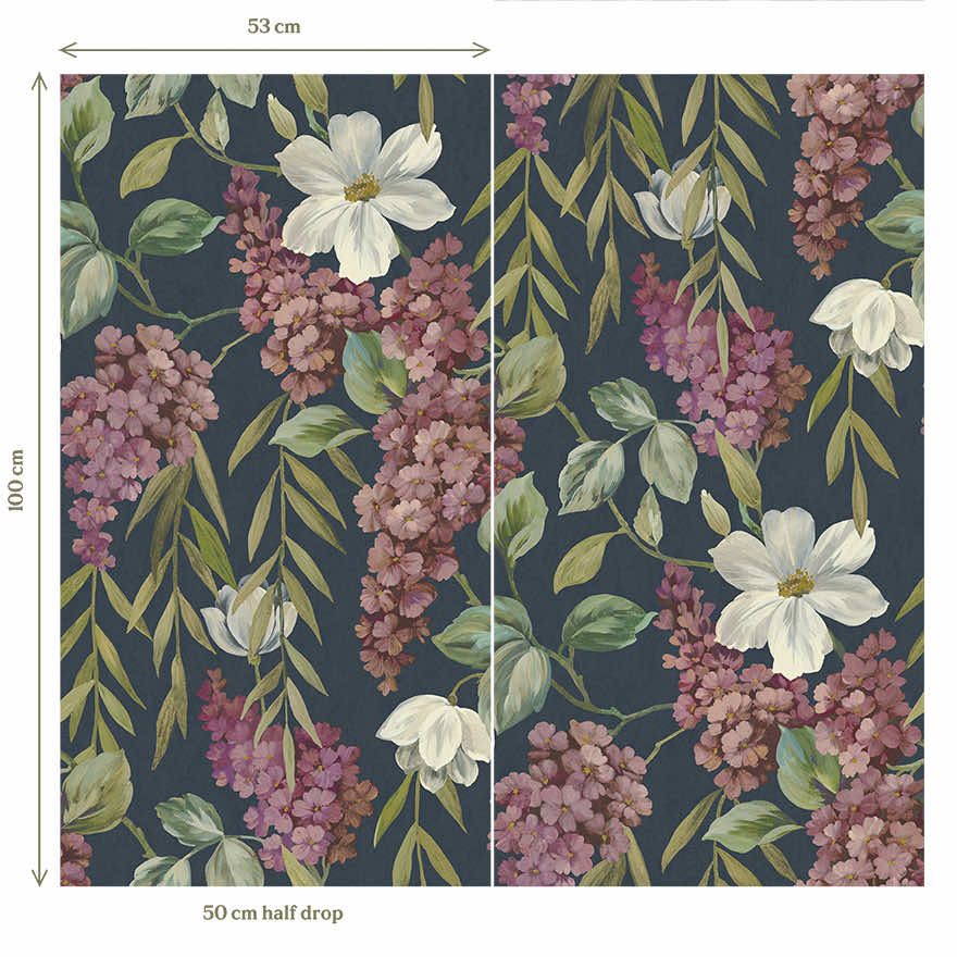 Buddleia Navy (Digital Print) - Wallpaper Inn 
